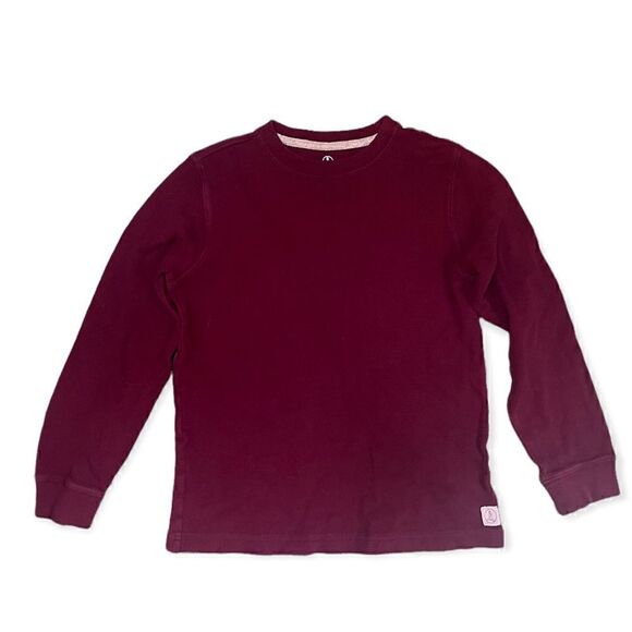 LANDS END SCHOOL UNIFORM BURGUNDY MAROON LONG SLEEVE THERMAL WAFFLE CREWNECK M - Picture 2 of 6